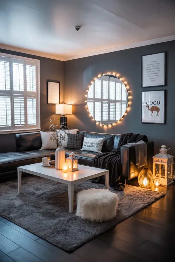 19. Moody Black Leather Lounge