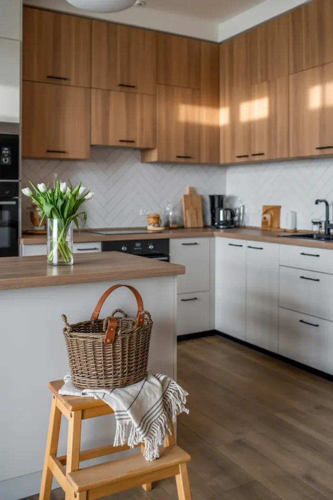 19. Warm Wood White Kitchen Island