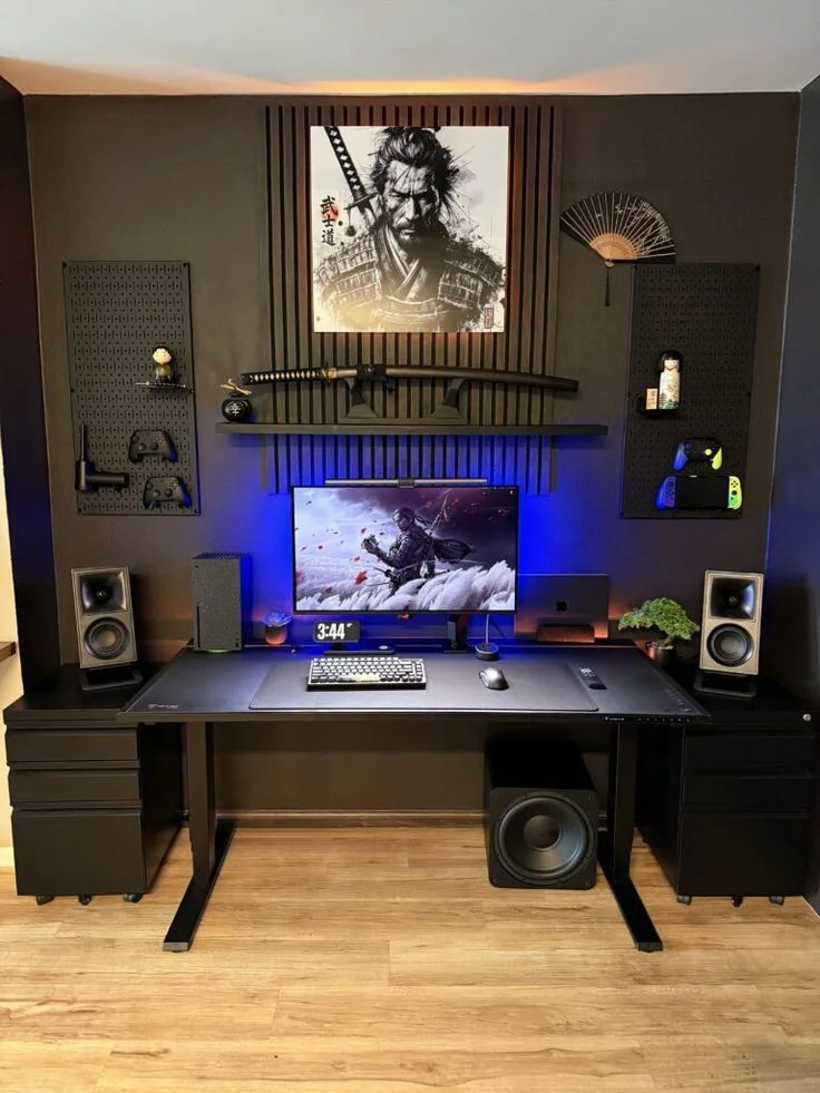 Modern Black Gaming Desk with RGB Lighting