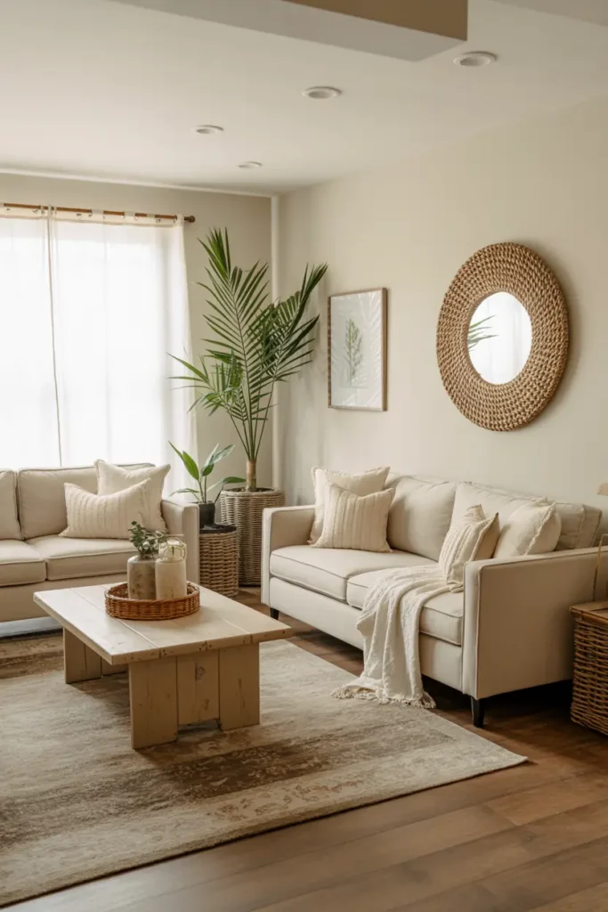 2. Neutral Boho Living Room