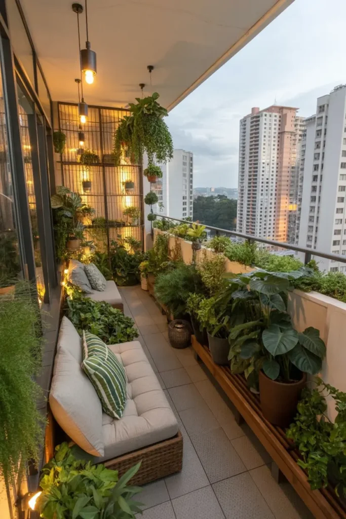 2. Urban Balcony Oasis with Hanging Plants