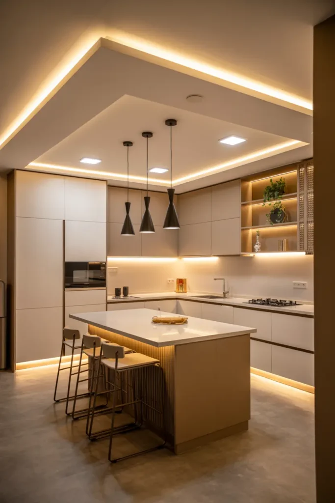 2. Warm Ambient Kitchen Island Lighting