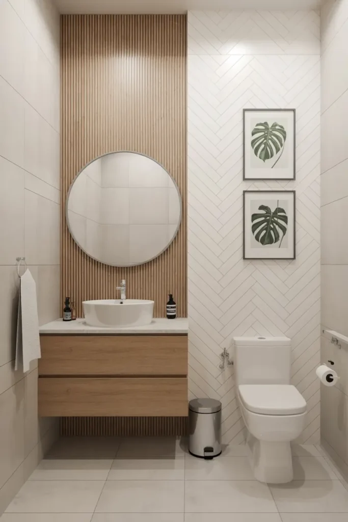 20 Dream Bathroom Designs to Refresh Your Interior 3 2. Warm Wood Monstera Bliss