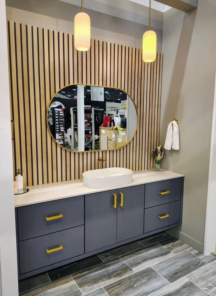 Charcoal Wood Slat Modern Vanity Suite