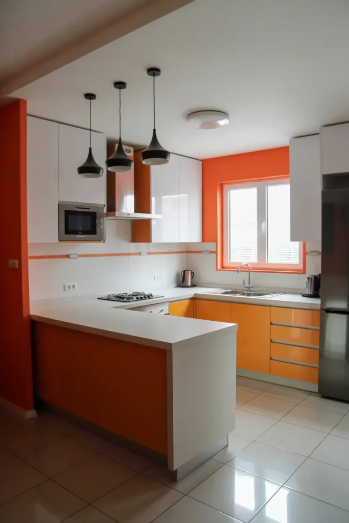 20. Vibrant Orange Modern Kitchen Island