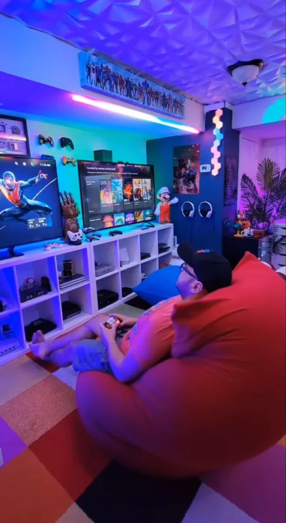 Neon Gaming Lounge with Vibrant Bean Bags