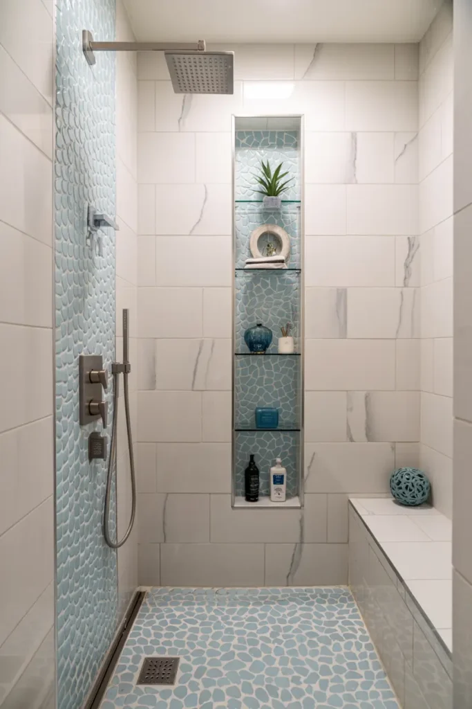 3. Coastal Blue Pebble Serenity Shower