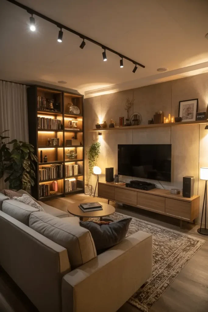 20 Cozy Modern Living Inspirations with Easy Living Room Ideas 5 3. Modern Media Room Setup