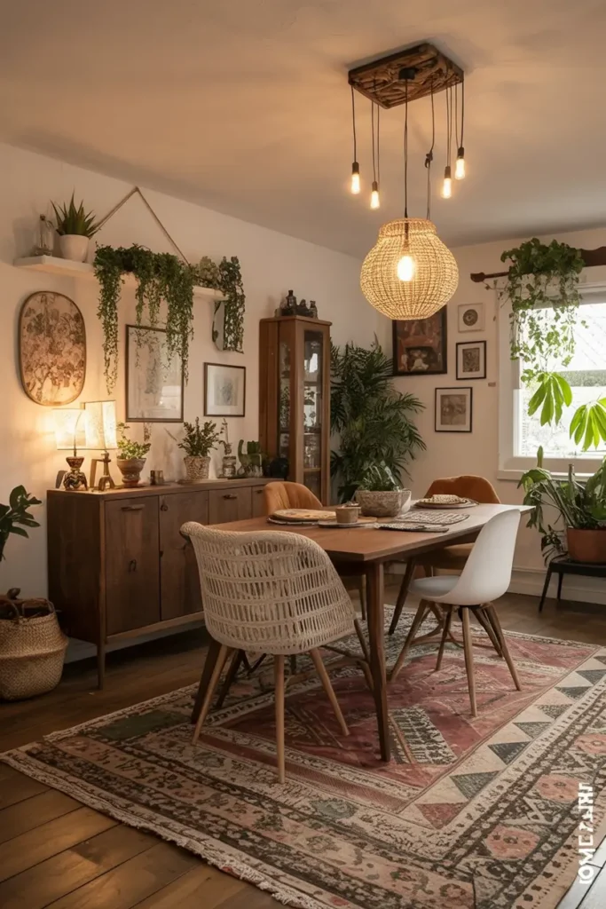 20 Stylish Living Room Ideas for Cozy & Modern Homes 7 4. Boho Plant Filled Dining Area