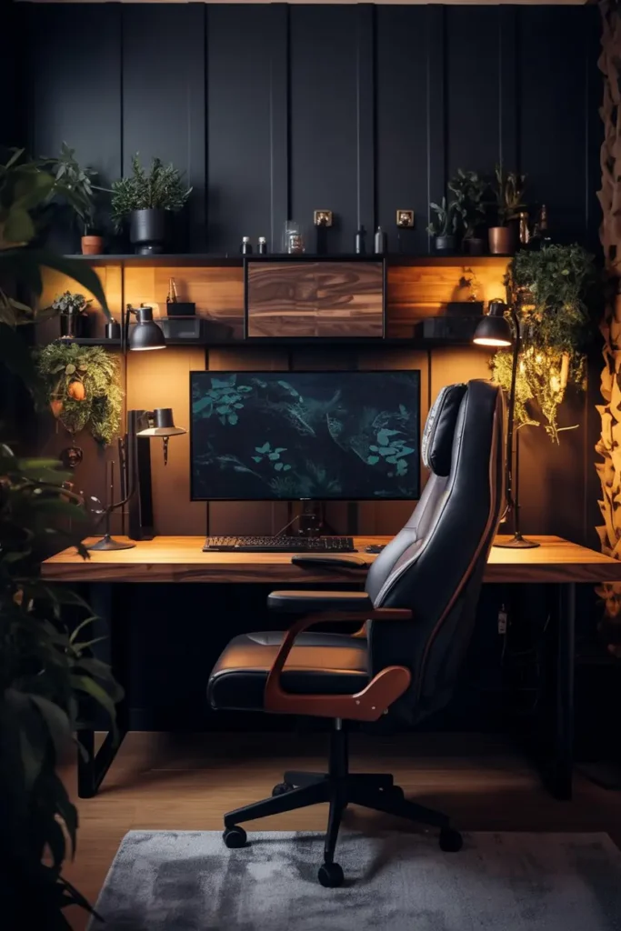 20 Budget Friendly Game Room Setup Ideas 7 4. Cozy Rustic Home Office with Plants