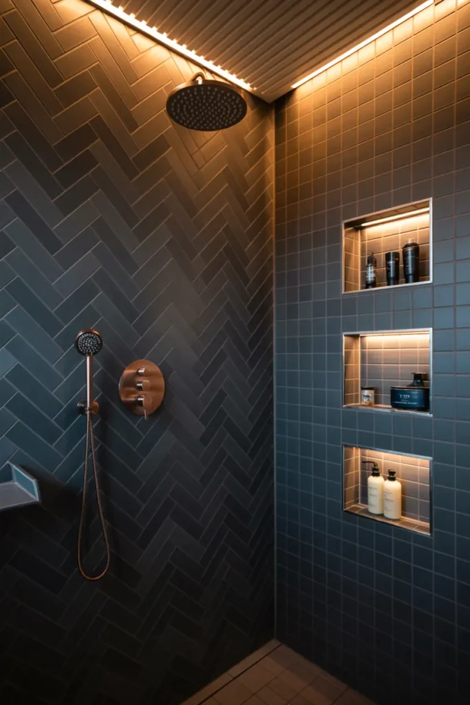 4. Midnight Chevron Warm Glow Shower