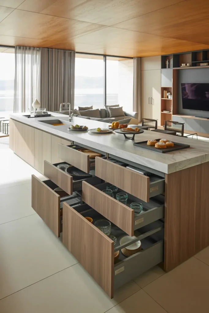 4. Spacious Open Kitchen Island Storage