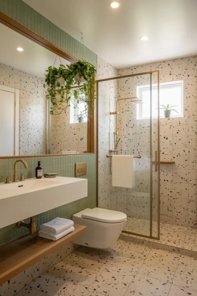 20 Dream Bathroom Designs to Refresh Your Interior 7 4. Terrazzo Jungle Brass Dream
