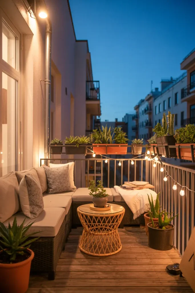4. Twilight Balcony Retreat with Succulents