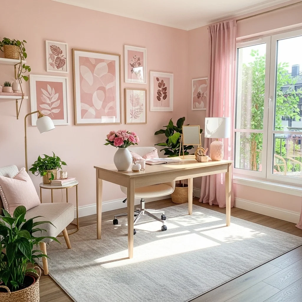 Chic Blush Pink Feminine Home Office Setup