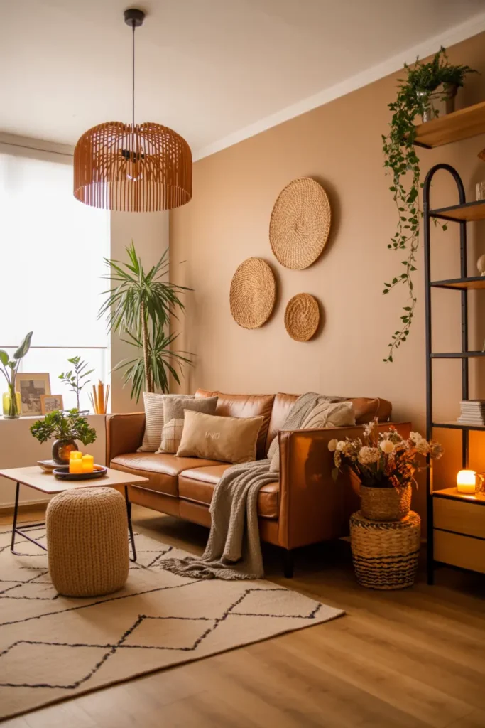 5. Earthy Leather Boho Lounge
