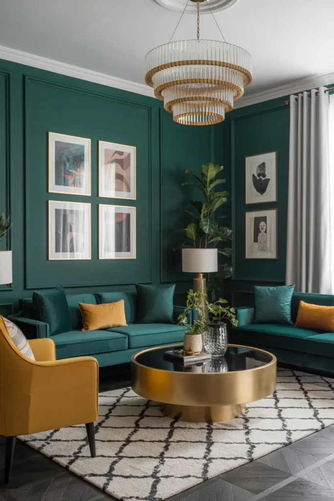 20 Stylish Living Room Ideas for Cozy & Modern Homes 9 5. Luxe Emerald Velvet Lounge
