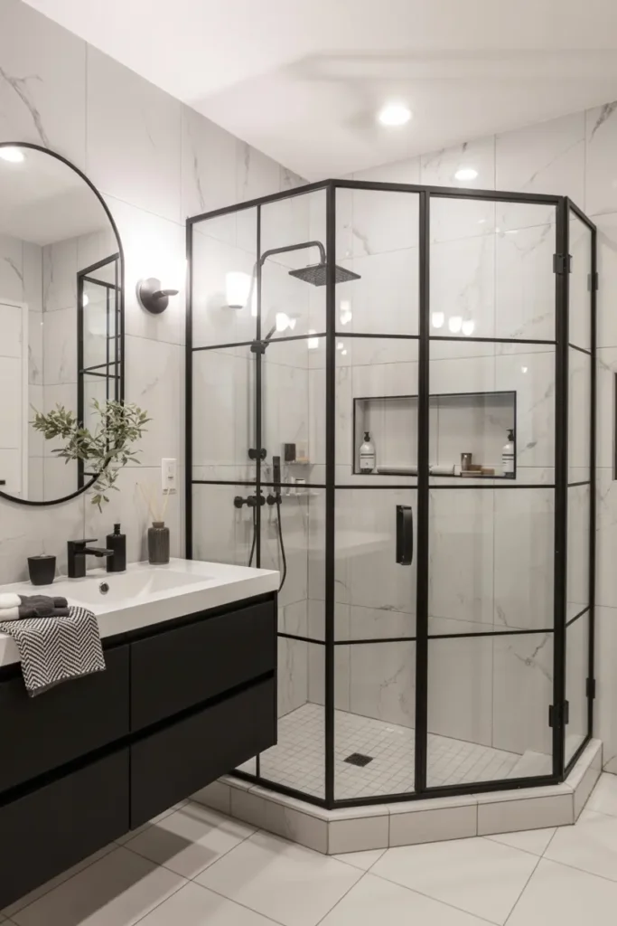 20 Dream Bathroom Designs to Refresh Your Interior 9 5. Matte Black Marble Opulence