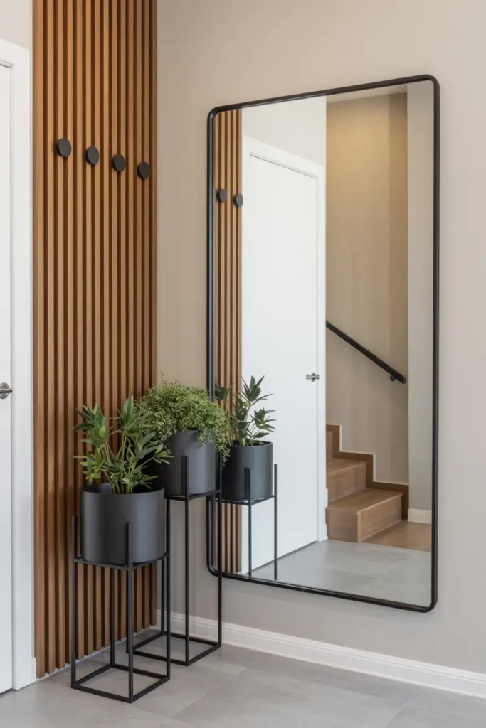 20 Cozy Modern Living Inspirations with Easy Living Room Ideas 9 5. Modern Entryway Mirror Setup