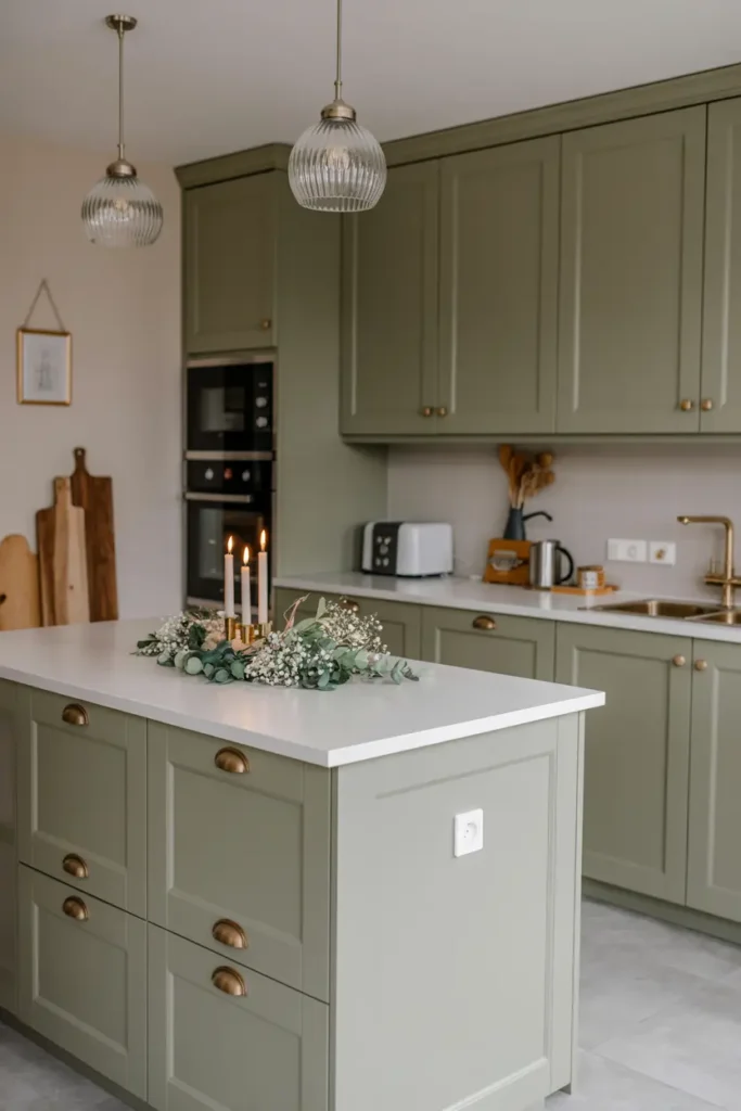 5. Sage Green Cozy Kitchen Island