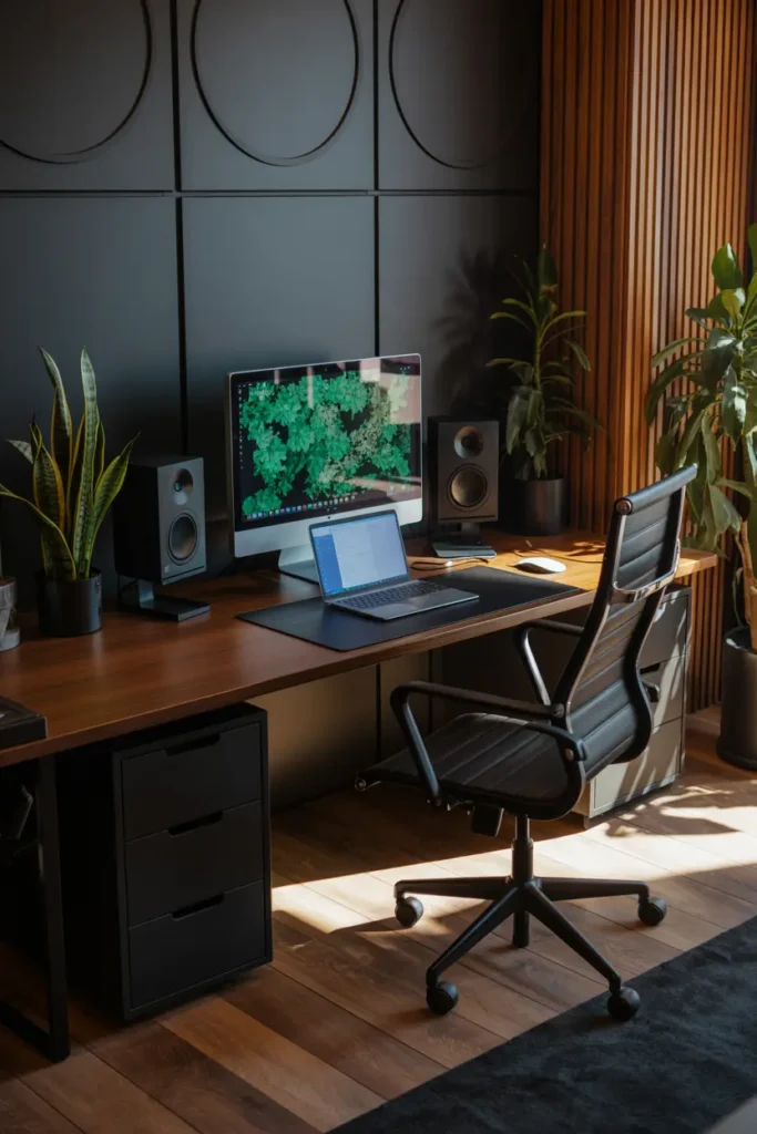 20 Budget Friendly Game Room Setup Ideas 9 5. Stylish Modern Home Office with Plants