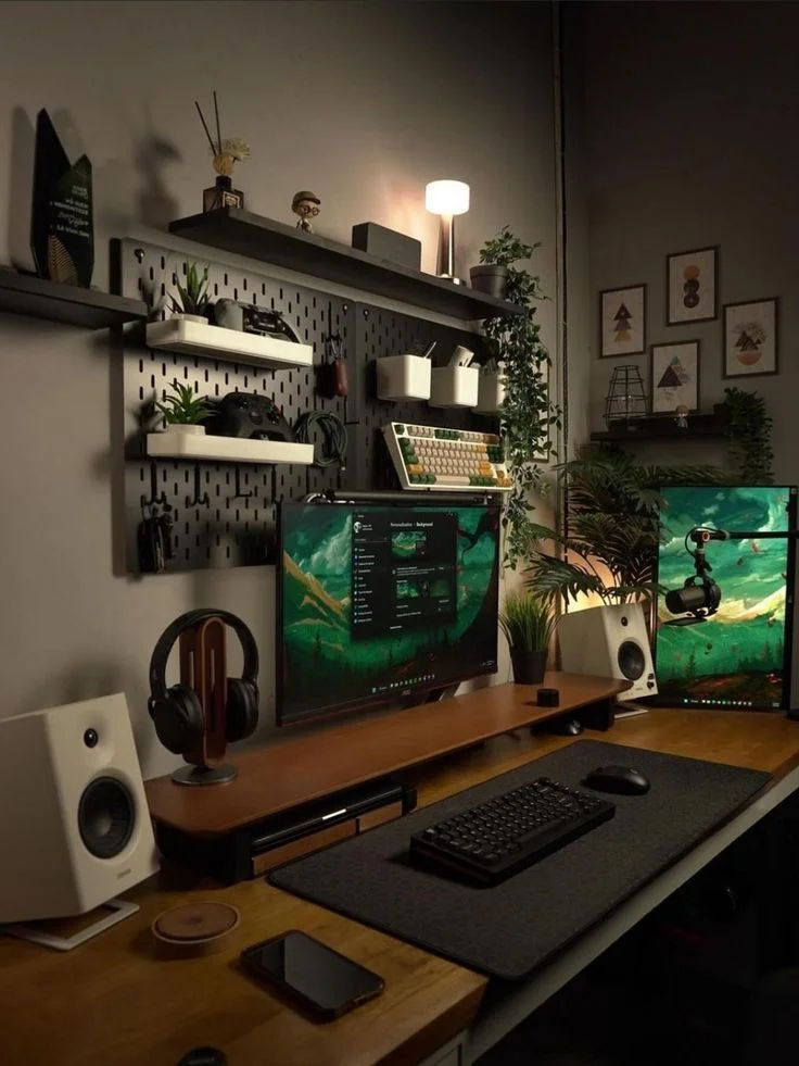 Modern Industrial Gaming Home Office Pegboard Setup