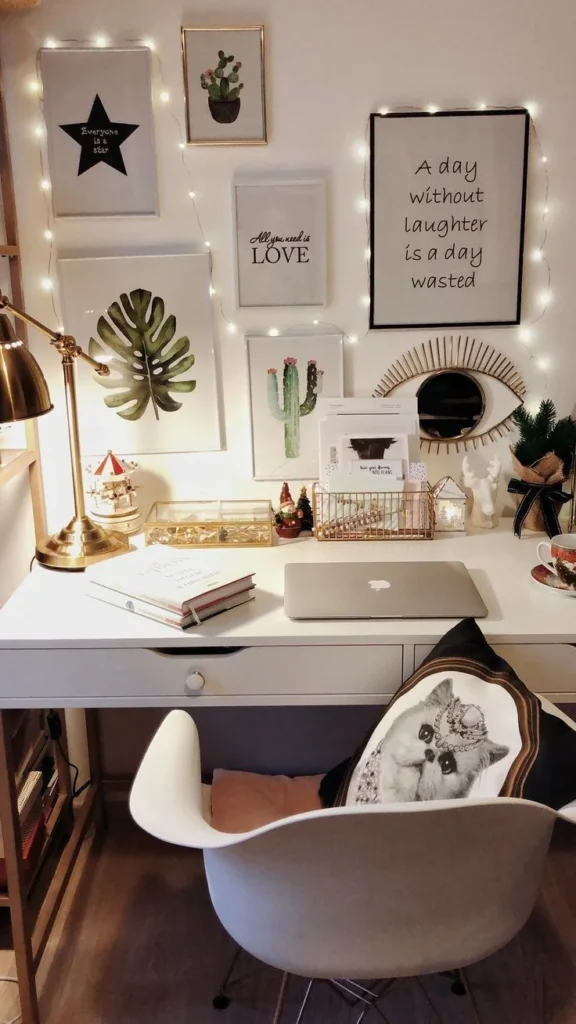 Minimalist Home Office with Wooden Desk and Motivational Art