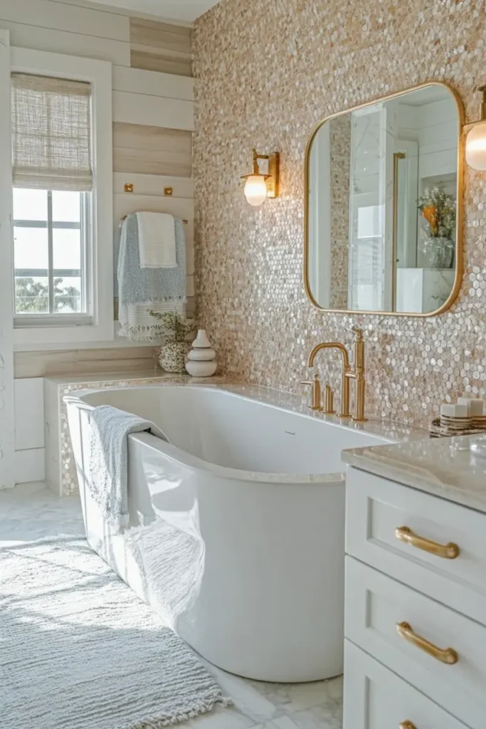 6. Coastal Farmhouse Freestanding Tub Retreat