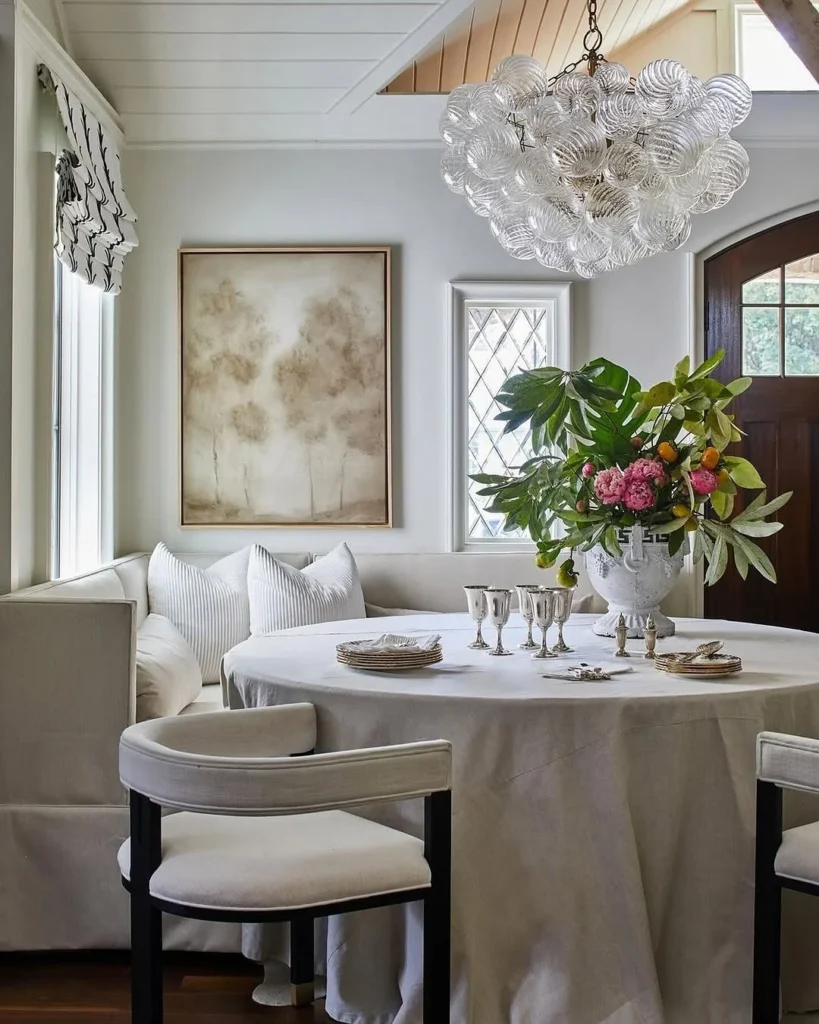 Charming Dining Nook with Botanical Flair and Smart Storage