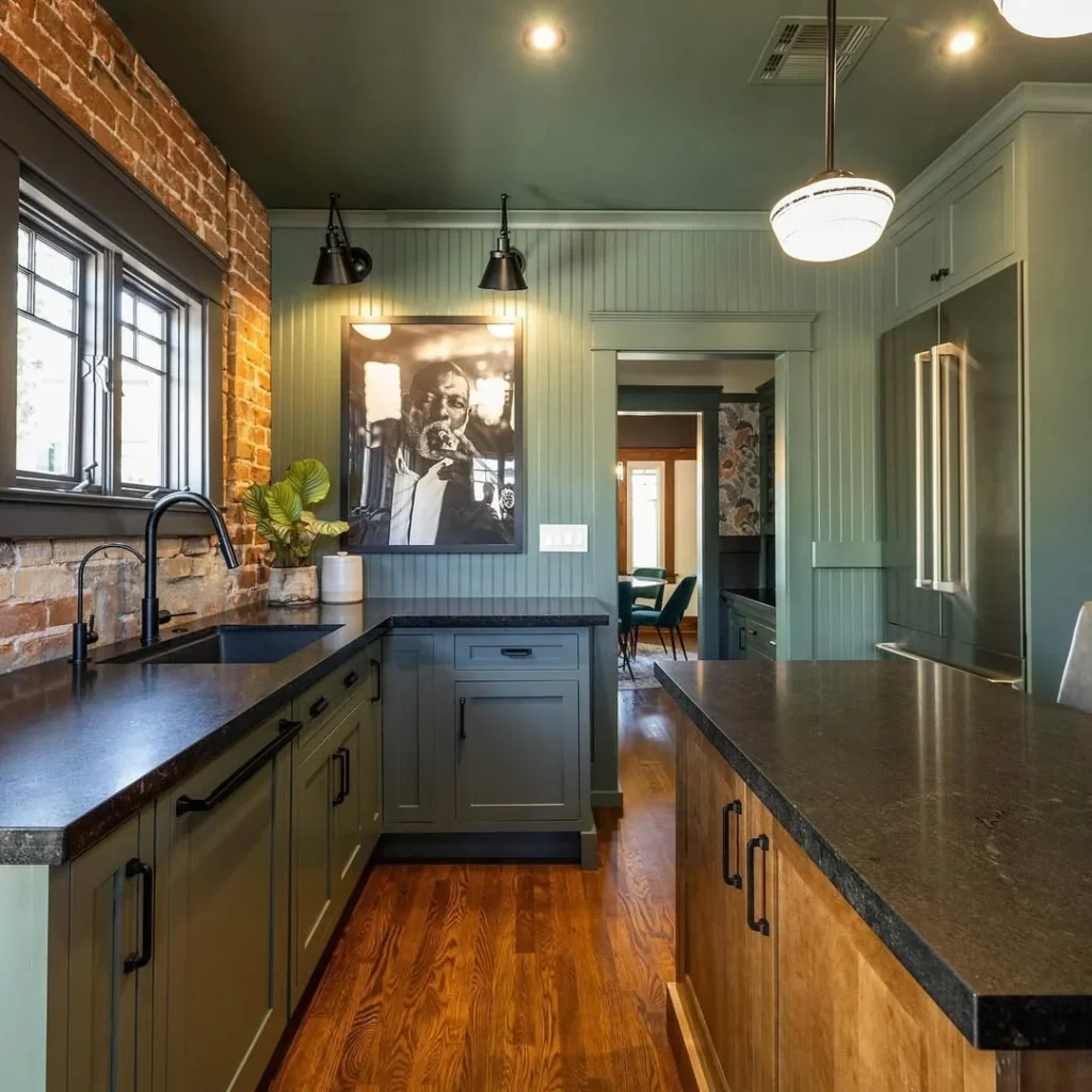 Fresh Green Kitchen with Warm Wood and Modern Charm