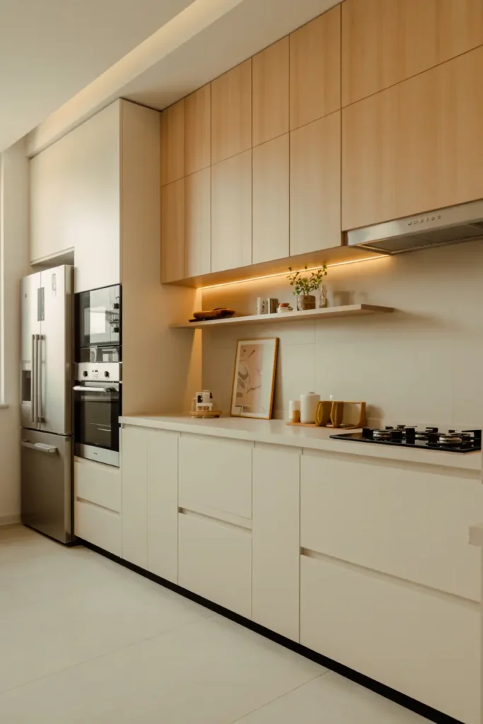 7. Light Wood Minimalist Kitchen Layout