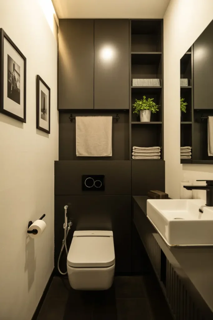 8. Matte Black Minimalist Powder Room