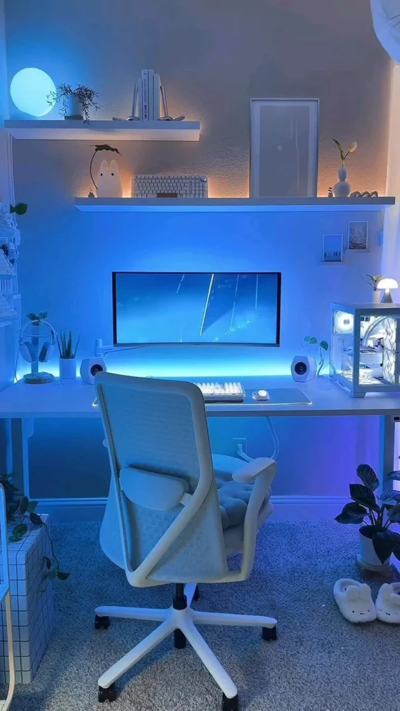 Sleek Gaming Desk with Warm LED Lighting