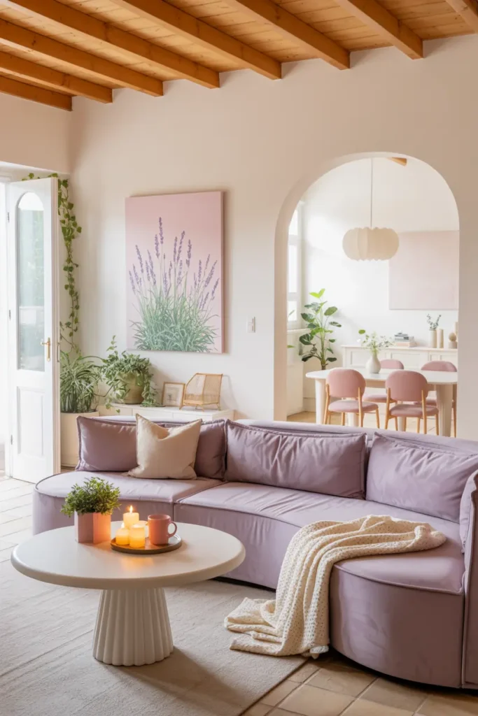 9. Cozy Pastel Lavender Lounge