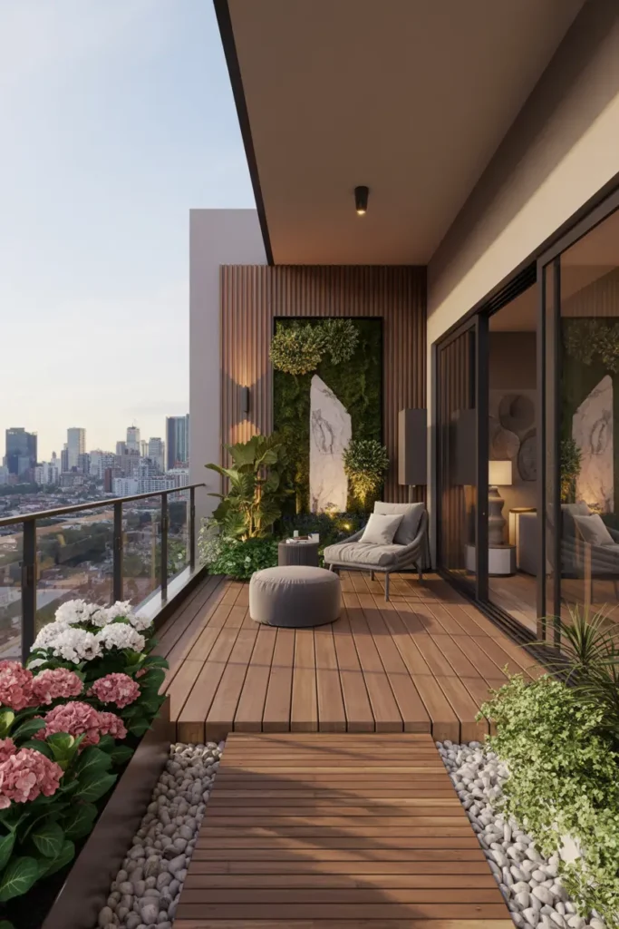 9. Modern City Balcony with Moss Wall