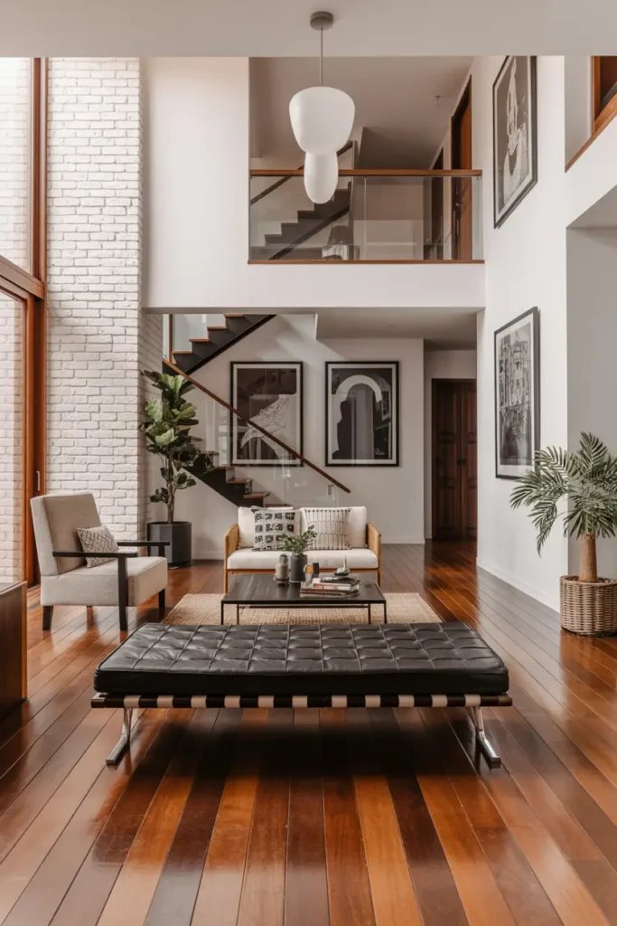 20 Cozy Modern Living Inspirations with Easy Living Room Ideas 17 9. Modern Open Staircase Lounge