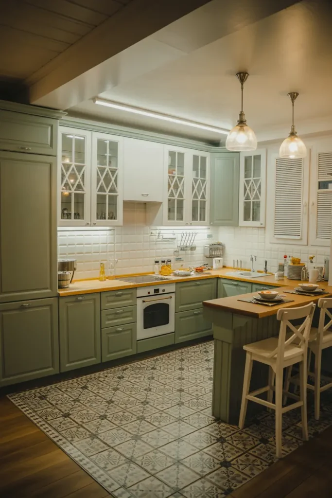 9. Sage Green Classic Kitchen