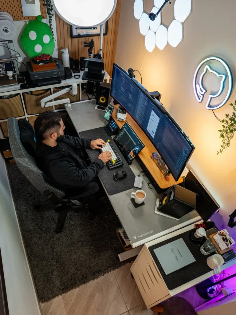 Modern Tech-Savvy Home Office with Plants