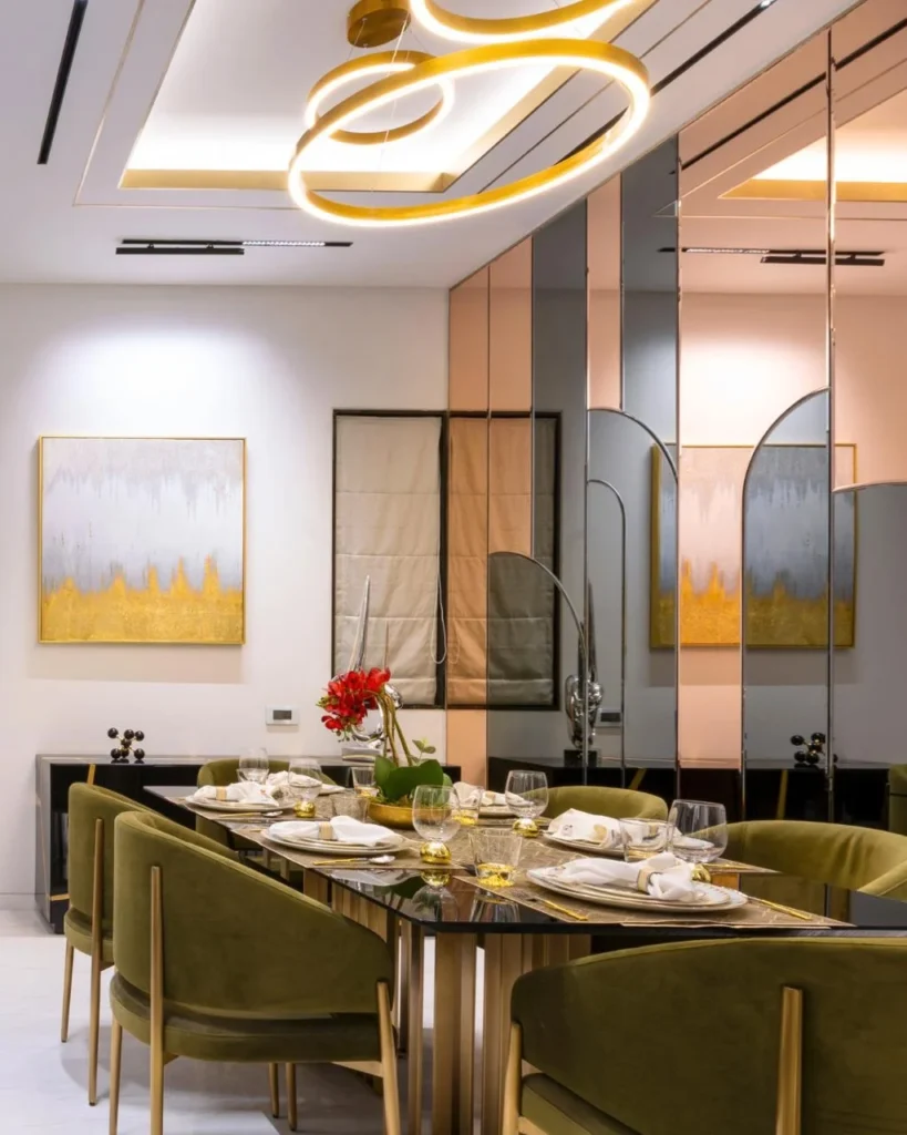 A Glamorous Dining Space with Golden Accents