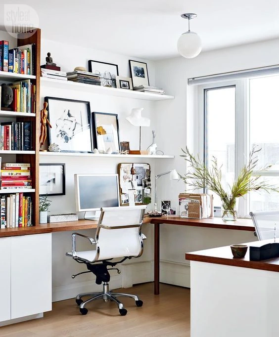 Classic White Corner Home Office with Shelves