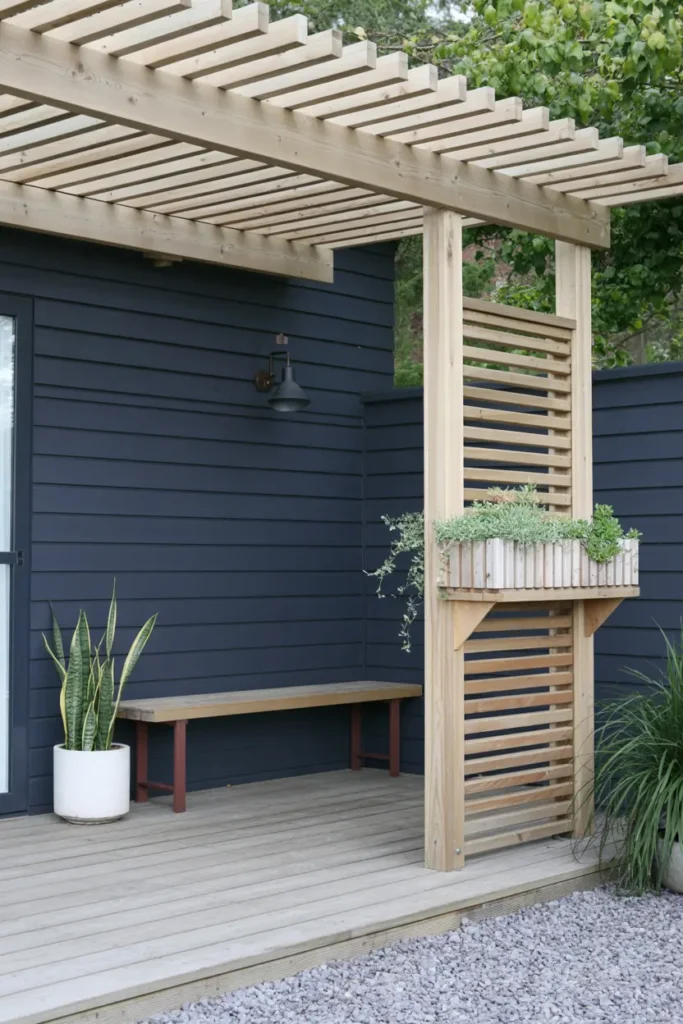 15. Minimalist Pergola Deck Seating Area