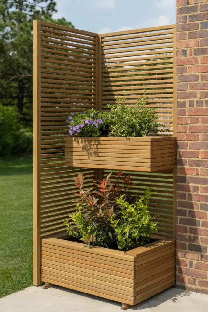 19. Corner Wooden Slatted Planter Screen