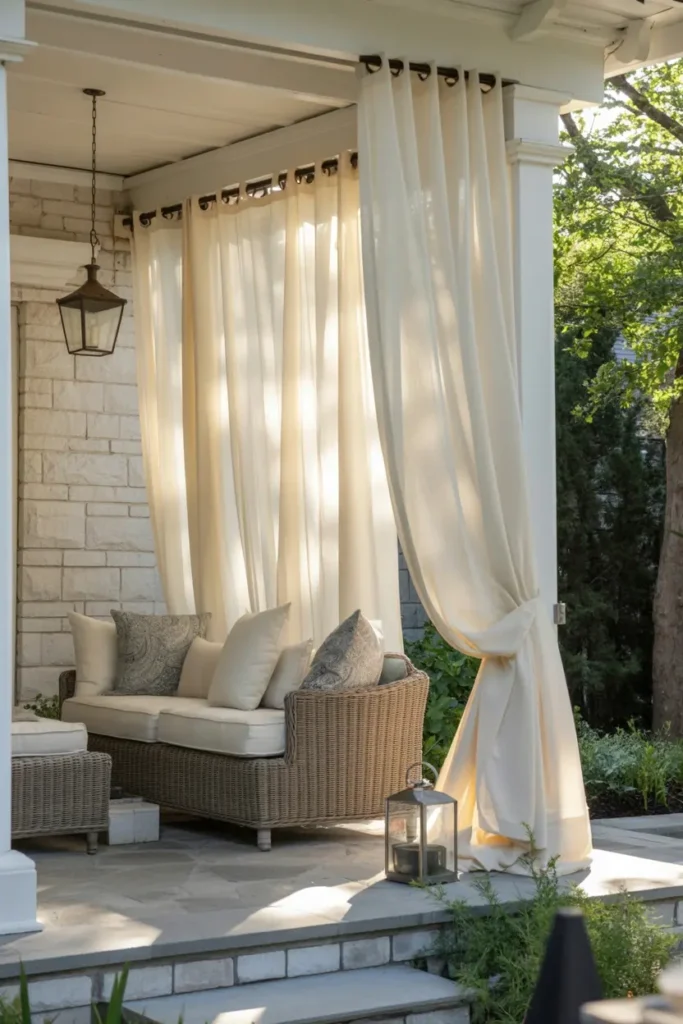 20. Elegant Outdoor Curtain Pergola Seating