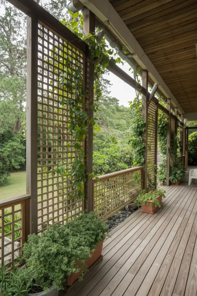 4. Vine Clad Wooden Trellis Porch