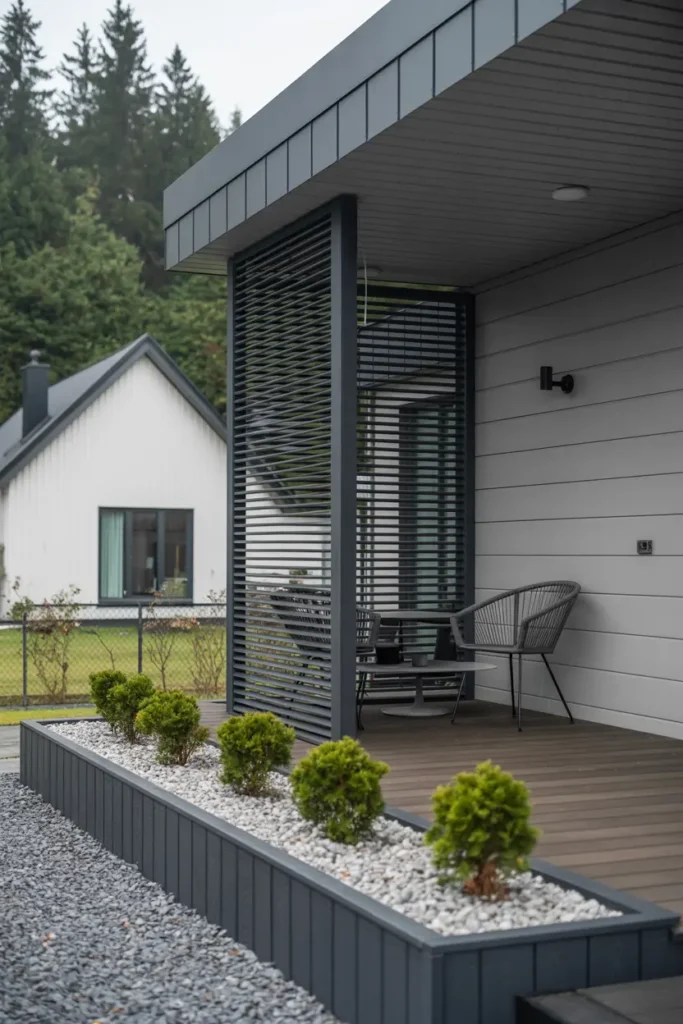 7. Black Pergola Checkered Garden Lounge