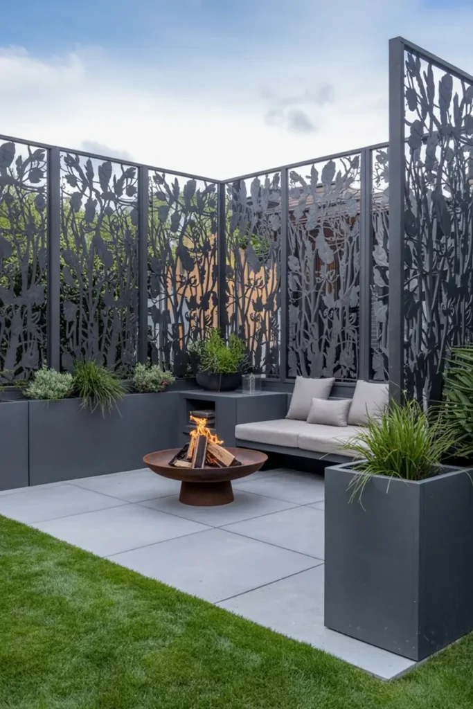 8. Modern Leaf Pattern Fire Pit Patio