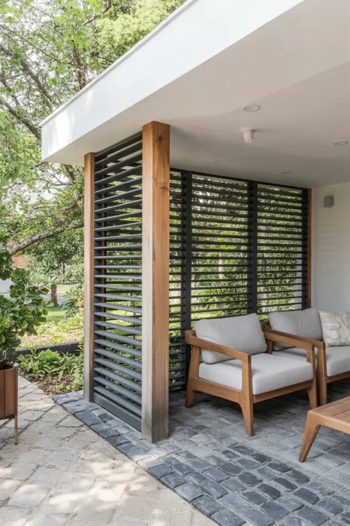 8. Modern Slatted Privacy Patio Lounge