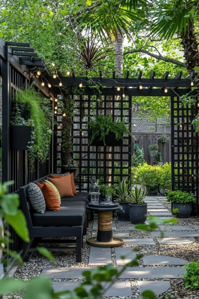 9. Lush Black Trellis Garden Lounge