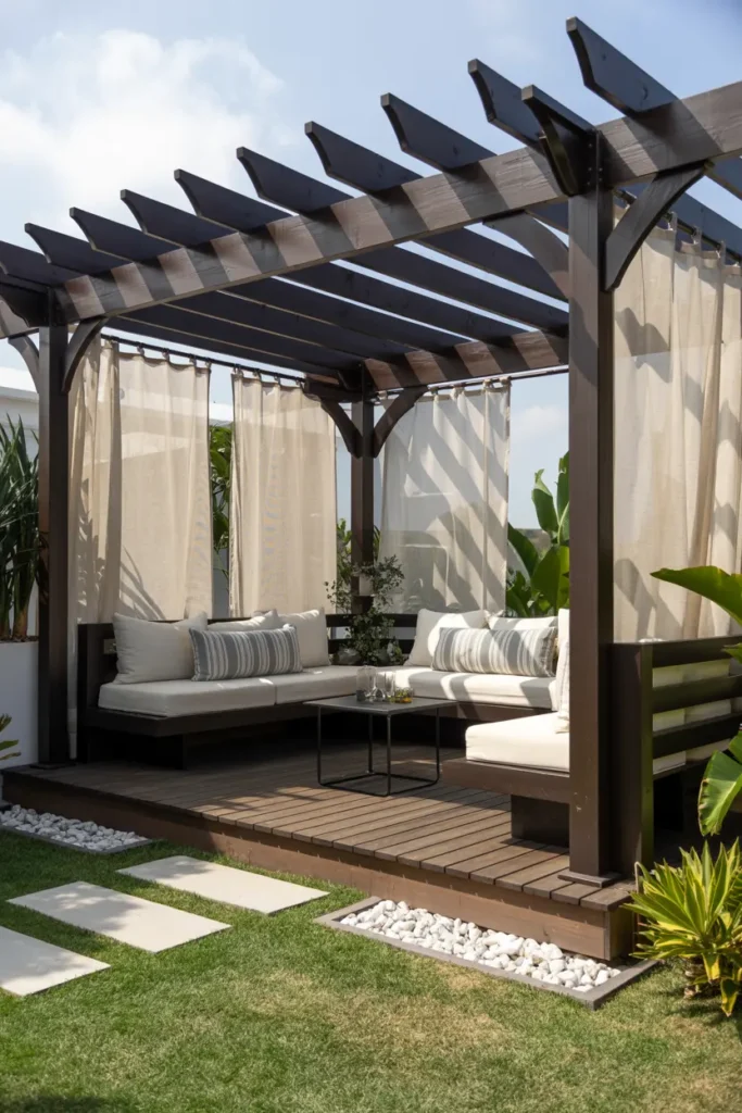 1. Modern Outdoor Pergola Lounge