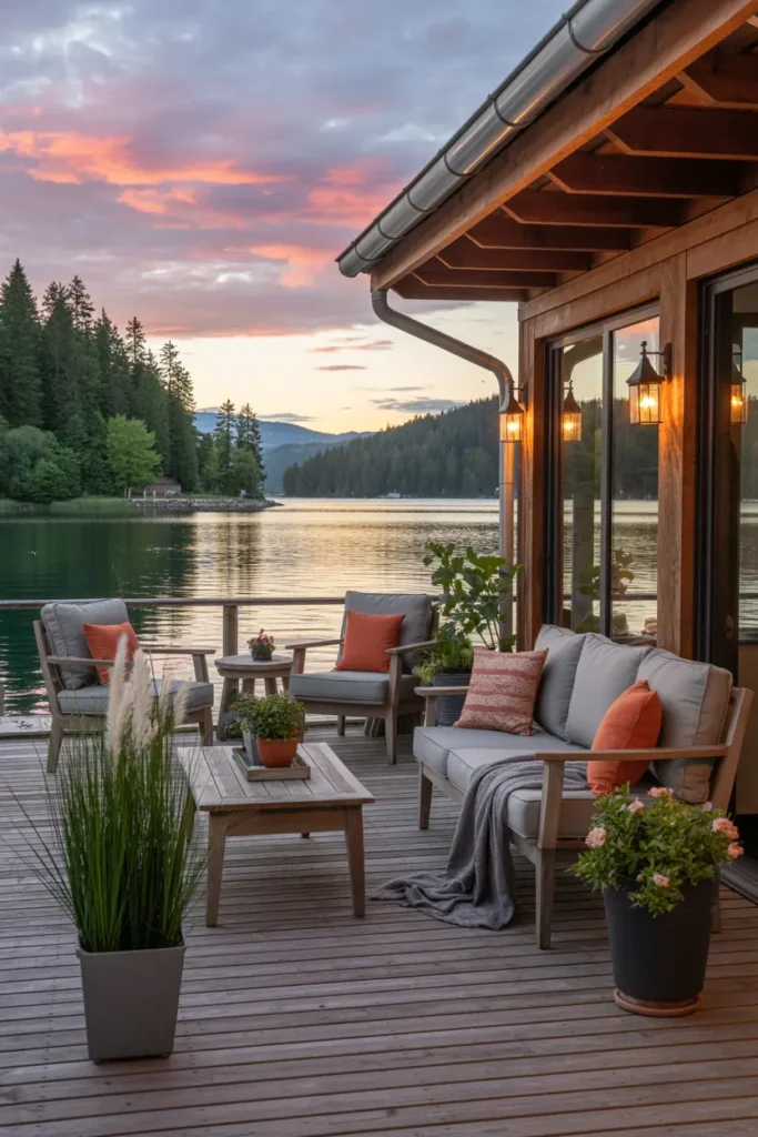1. Serene Lakeside Deck Sunset